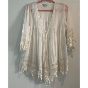 Cabi Lace Blouse Swim Suit Cover Cotton‎ White Loose Breezy Size Medium